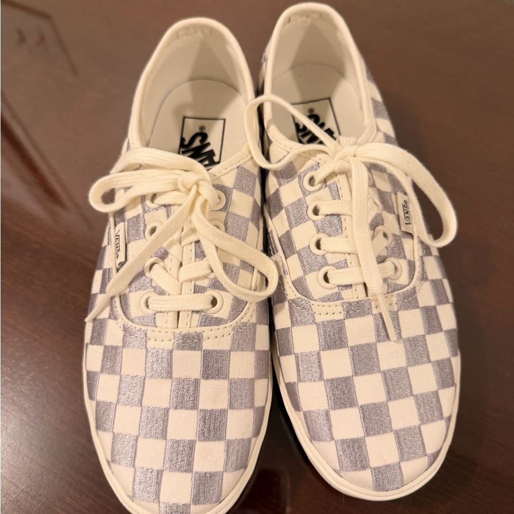 Vans White and Silver Checkered Shoes